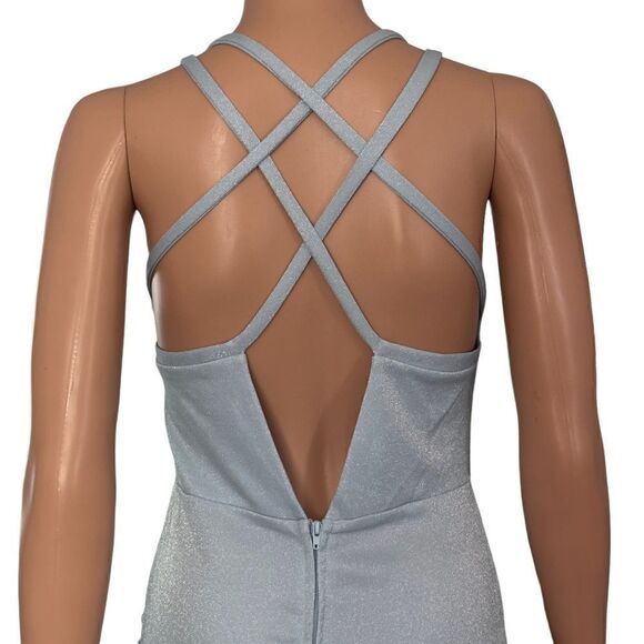 Crystal Doll Powder Blue Shimmery Side Ruched Bodycon Dress Size 9 - Picture 7 of 16